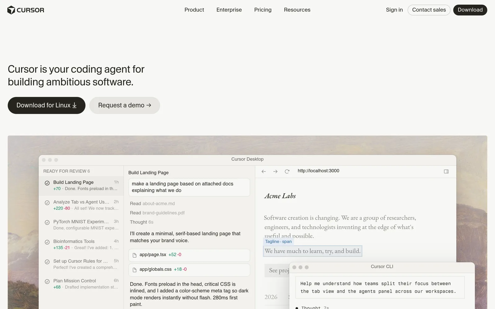 Cursor AI code editor homepage