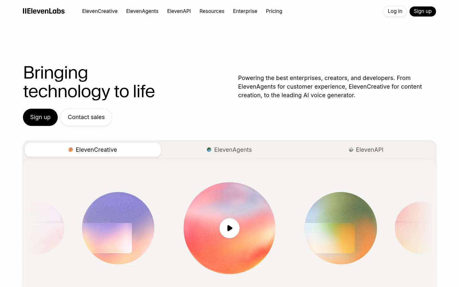 ElevenLabs AI voice homepage
