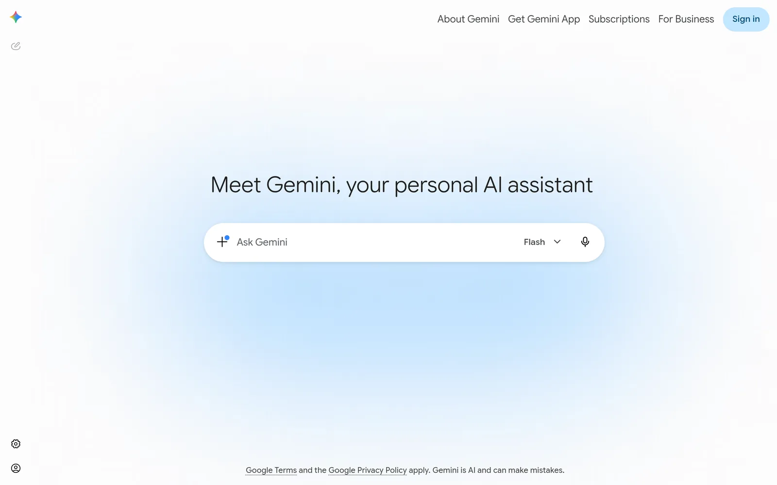 Google Gemini homepage