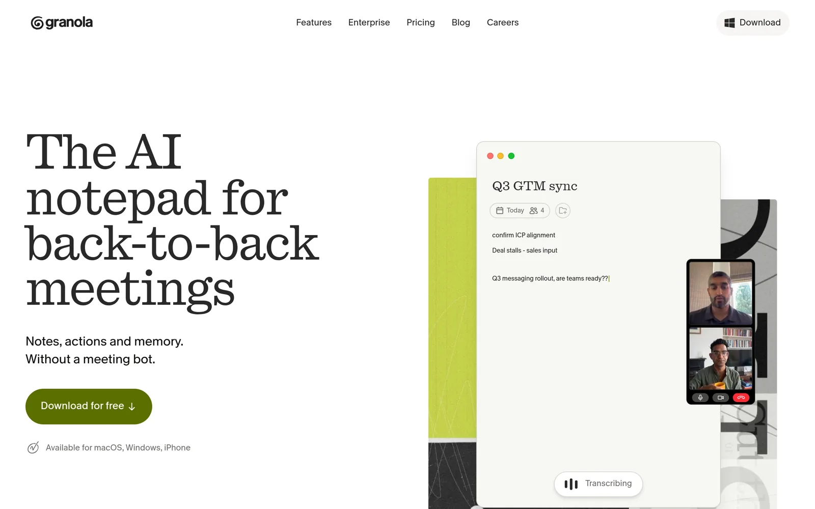 Granola AI meeting notes homepage