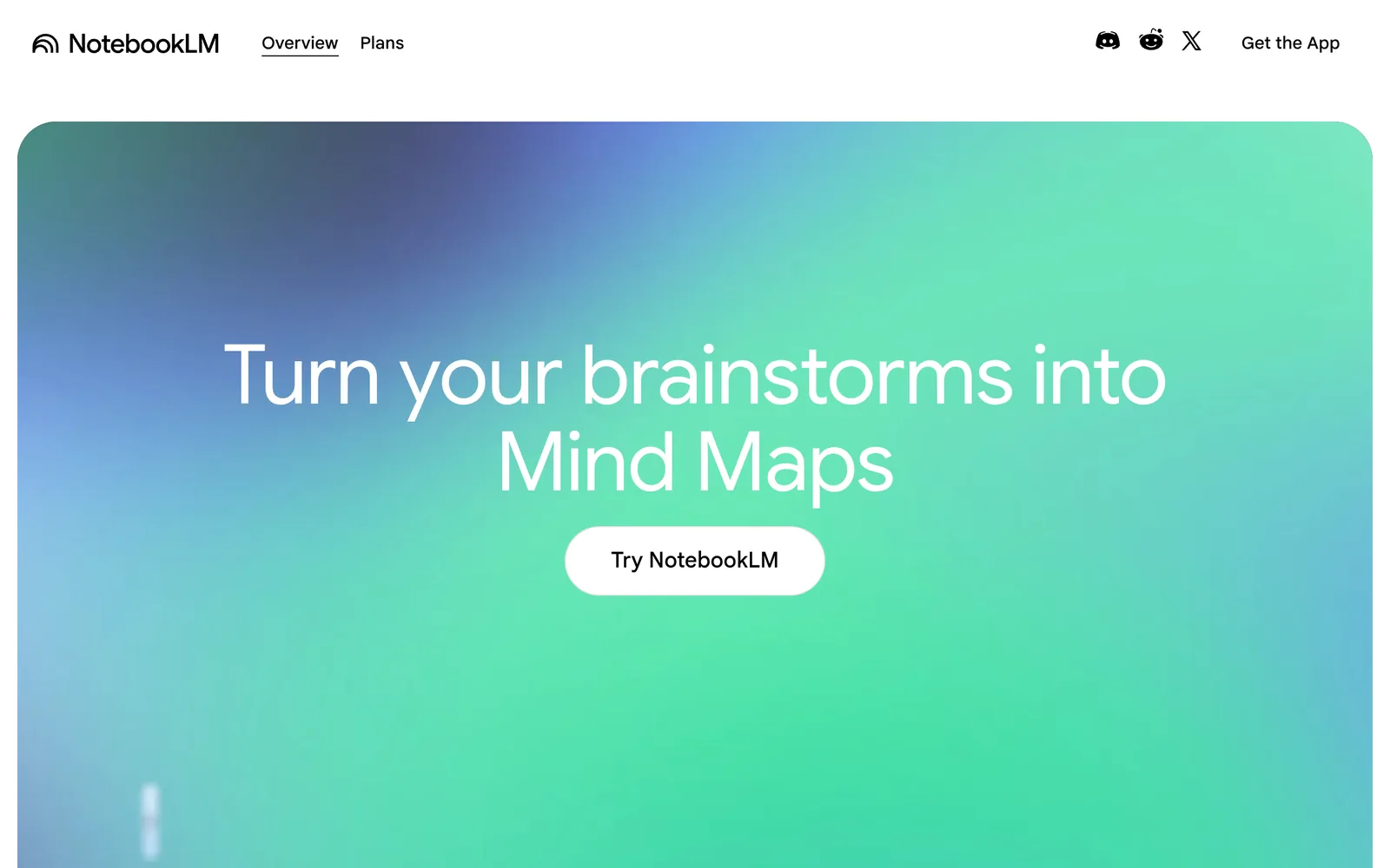 Google NotebookLM homepage